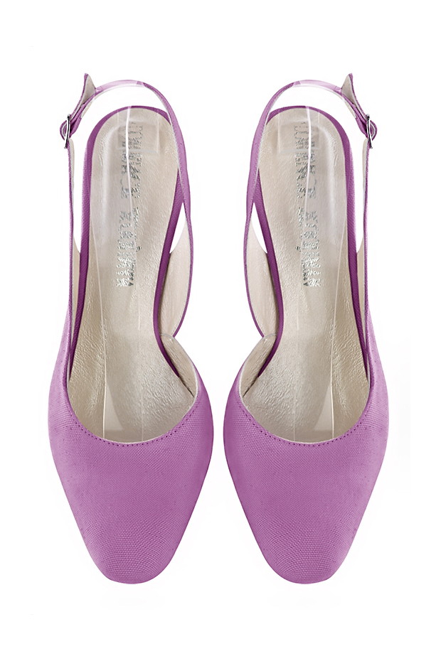 Women's mauve purple elegant slingback heels. Round toe. High kitten heels - Top view